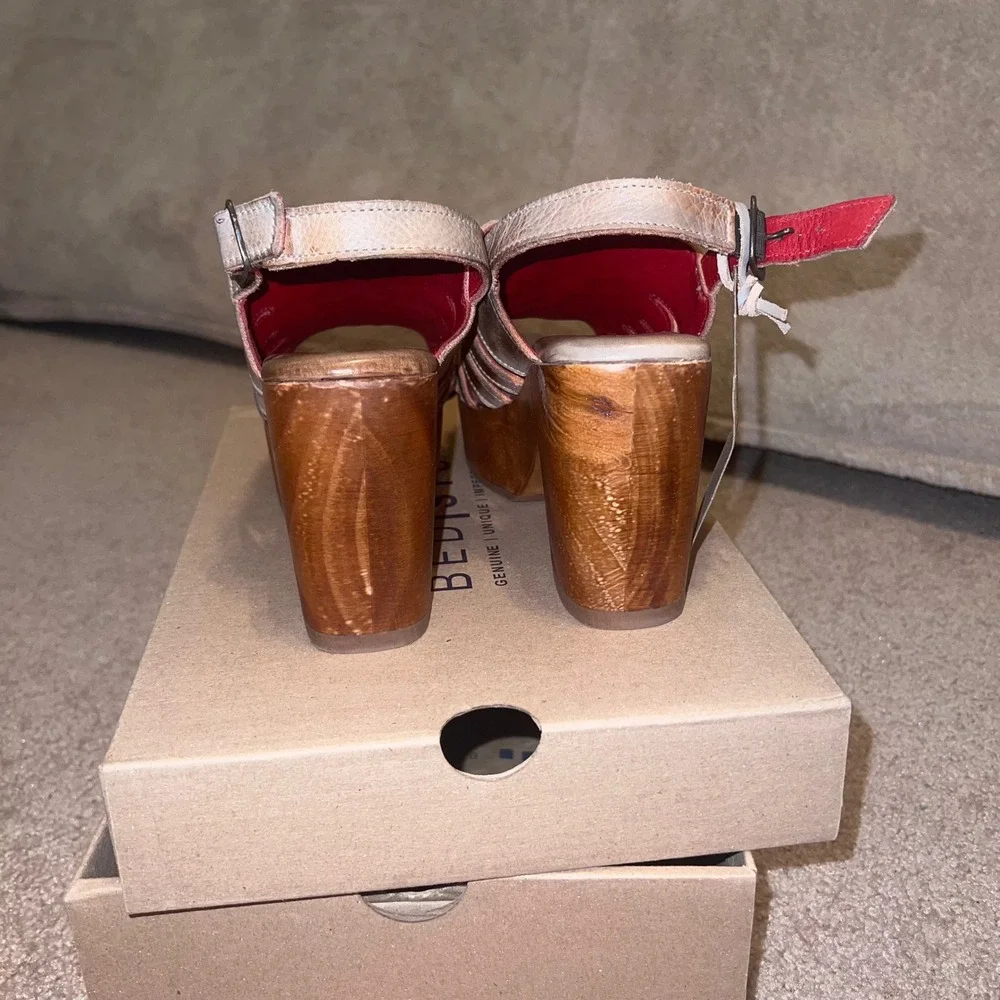 Bed Stu Women M 6 Leather Platform Sandals Clogs - Picture 4 of 9